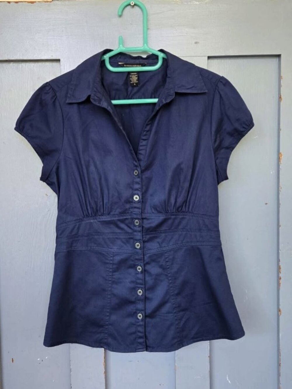 Banana Republic Navy Button-Front Short Sleeve Blouse